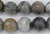 CAG7872 15.5 inches 18mm faceted round silver needle agate beads