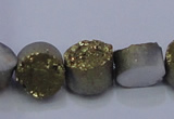 CAG7930 7.5 inches 10mm flat round plated white druzy agate beads