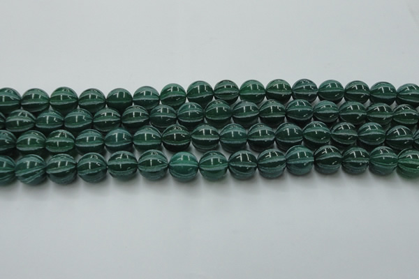 CAG8007 15.5 inches 12mm carved round green agate beads