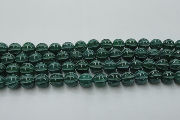 CAG8008 15.5 inches 14mm carved round green agate beads