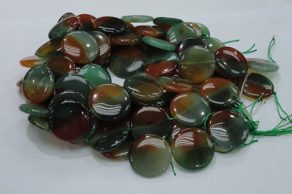 CAG803 15.5 inches 30mm flat round rainbow agate gemstone beads