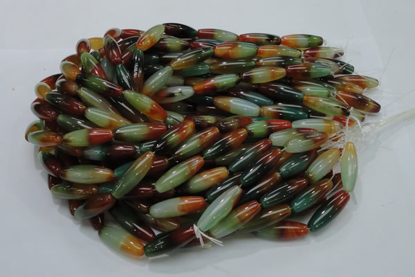 CAG810 15.5 inches 10*30mm rice rainbow agate gemstone beads