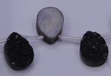 CAG8107 Top drilled 10*14mm teardrop black plated druzy agate beads