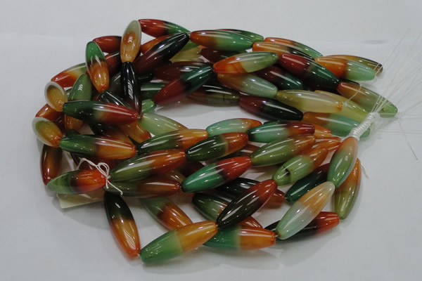 CAG811 15.5 inches 12*40mm rice rainbow agate gemstone beads