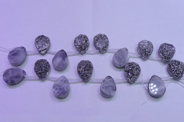 CAG8132 Top drilled 18*25mm teardrop silver plated druzy agate beads