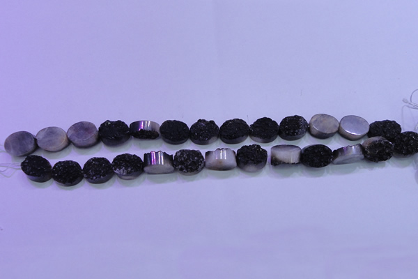 CAG8167 7.5 inches 12*16mm oval black plated druzy agate beads