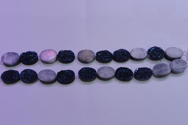 CAG8176 7.5 inches 13*18mm oval blue plated druzy agate beads