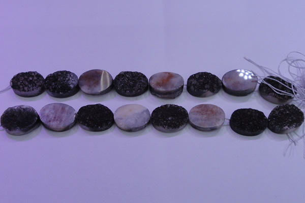 CAG8207 7.5 inches 20*30mm oval black plated druzy agate beads