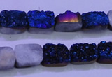 CAG8216 Top drilled 10*14mm rectangle blue plated druzy agate beads