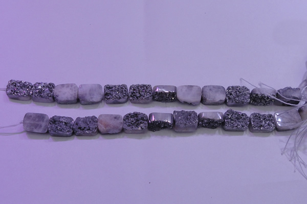 CAG8222 Top drilled 12*16mm rectangle silver plated druzy agate beads