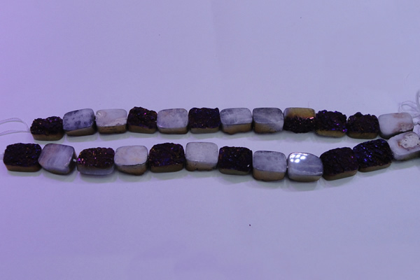 CAG8225 Top drilled 12*16mm rectangle purple plated druzy agate beads