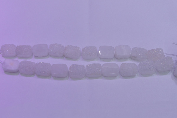 CAG8230 Top drilled 13*18mm rectangle white plated druzy agate beads