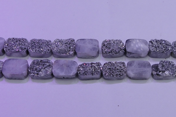 CAG8262 Top drilled 20*30mm rectangle silver plated druzy agate beads