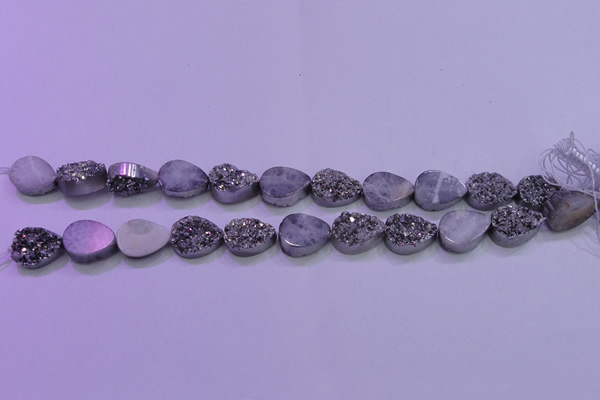 CAG8272 7.5 inches 10*14mm teardrop silver plated druzy agate beads