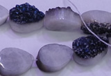 CAG8296 7.5 inches 13*18mm teardrop blue plated druzy agate beads