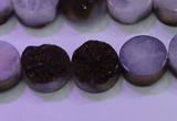 CAG8355 7.5 inches 14mm coin purple plated druzy agate beads