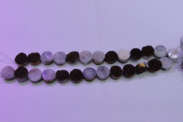 CAG8355 7.5 inches 14mm coin purple plated druzy agate beads