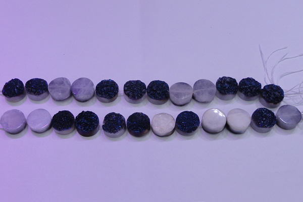 CAG8356 7.5 inches 14mm coin blue plated druzy agate beads