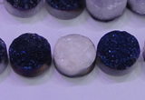 CAG8366 7.5 inches 16mm coin blue plated druzy agate beads