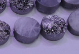 CAG8372 7.5 inches 18mm coin silver plated druzy agate beads