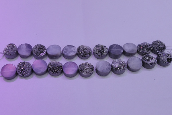 CAG8372 7.5 inches 18mm coin silver plated druzy agate beads