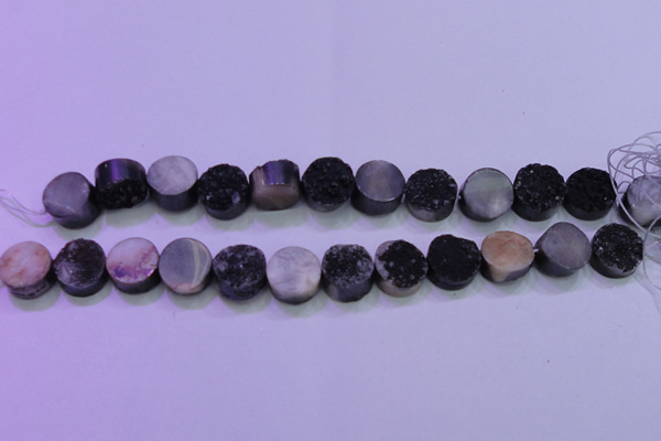 CAG8377 7.5 inches 18mm coin black plated druzy agate beads