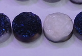 CAG8386 7.5 inches 20mm coin blue plated druzy agate beads