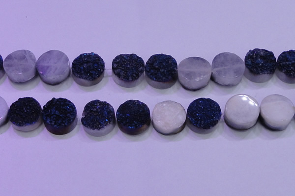 CAG8396 7.5 inches 25mm coin blue plated druzy agate beads