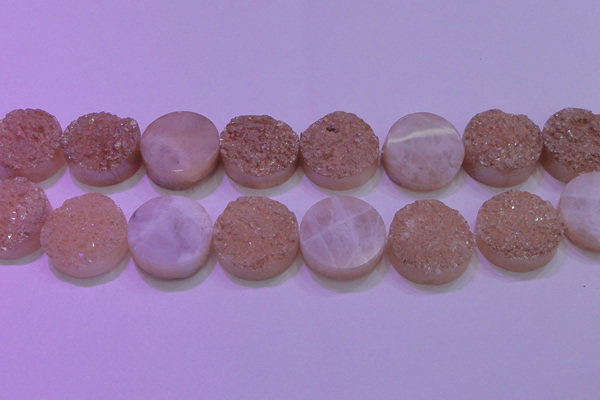 CAG8401 7.5 inches 30mm coin champagne plated druzy agate beads