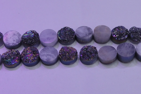 CAG8404 7.5 inches 30mm coin rainbow plated druzy agate beads