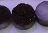 CAG8405 7.5 inches 30mm coin purple plated druzy agate beads