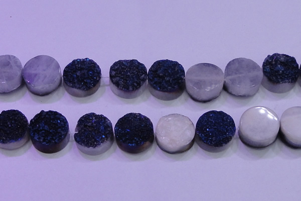 CAG8406 7.5 inches 30mm coin blue plated druzy agate beads