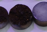 CAG8415 7.5 inches 35mm coin purple plated druzy agate beads