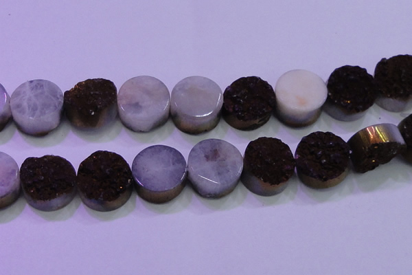 CAG8415 7.5 inches 35mm coin purple plated druzy agate beads