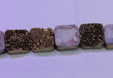 CAG8420 7.5 inches 10*10mm square gold plated druzy agate beads