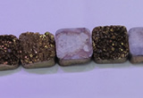 CAG8422 7.5 inches 14*14mm square gold plated druzy agate beads