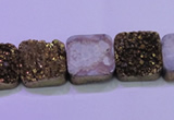 CAG8423 7.5 inches 16*16mm square gold plated druzy agate beads