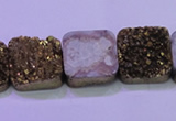 CAG8425 7.5 inches 20*20mm square gold plated druzy agate beads