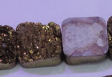 CAG8427 7.5 inches 25*25mm square gold plated druzy agate beads