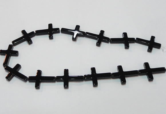 CAG8570 15.5 inches 22*30mm cross black agate gemstone beads