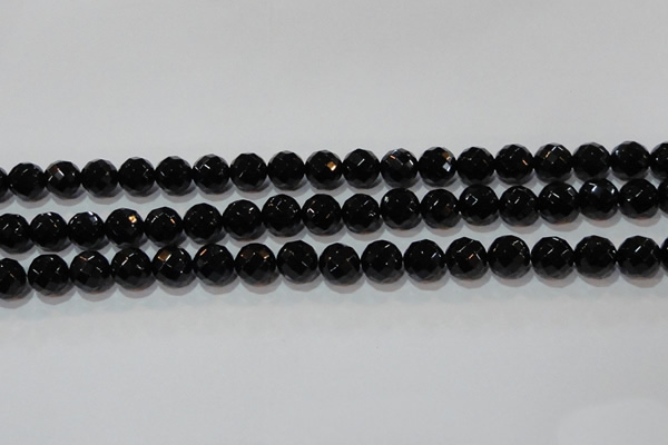 CAG8613 15.5 inches 12mm faceted round black agate gemstone beads