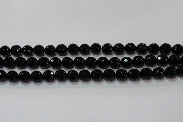 CAG8614 15.5 inches 14mm faceted round black agate gemstone beads