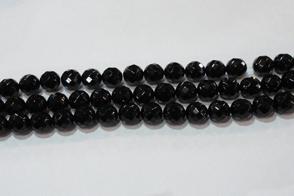 CAG8615 15.5 inches 16mm faceted round black agate gemstone beads