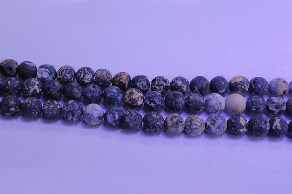 CAG8654 15.5 inches 12mm round matte blue ocean agate beads