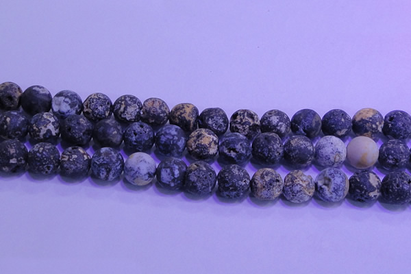 CAG8656 15.5 inches 16mm round matte blue ocean agate beads