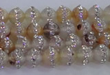 CAG8780 15.5 inches 6mm round agate with rhinestone beads