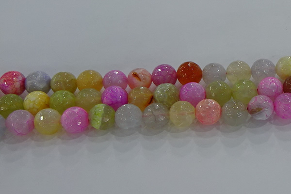 CAG8951 15.5 inches 12mm faceted round fire crackle agate beads