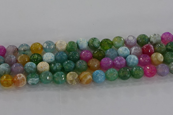 CAG8957 15.5 inches 10mm faceted round fire crackle agate beads