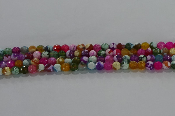 CAG8986 15.5 inches 4mm faceted round fire crackle agate beads