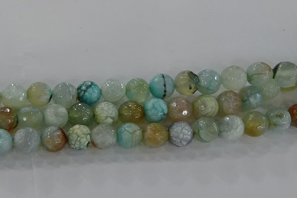 CAG8996 15.5 inches 10mm faceted round fire crackle agate beads